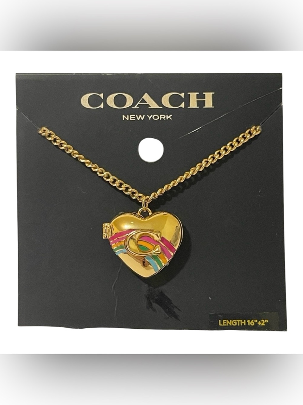 Coach Heart Rainbow Locket Necklace with Gold Chain - NWT